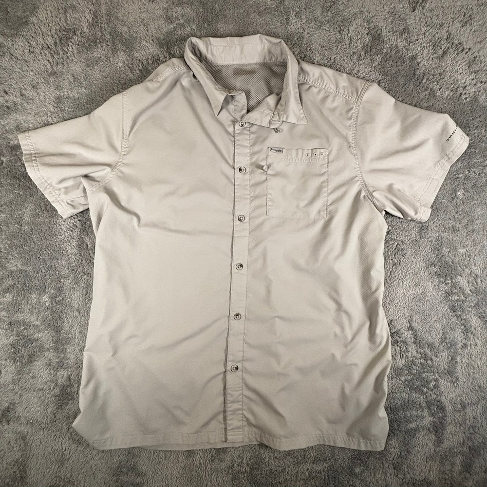 Columbia PFG Mens Short Sleeve Button Up Fishing Shirt Tan Omni-Shade Vented L